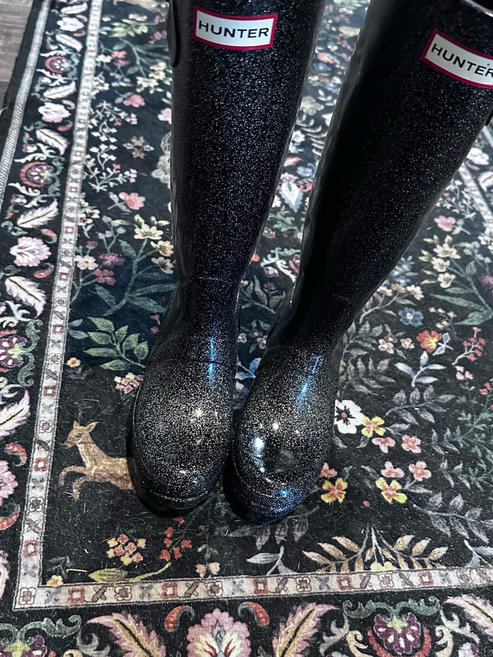 Hunter Black Glitter Tall Rain Boots